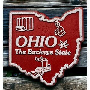Ohio State Outline Refrigerator Magnet Vintage Red White Buckeye